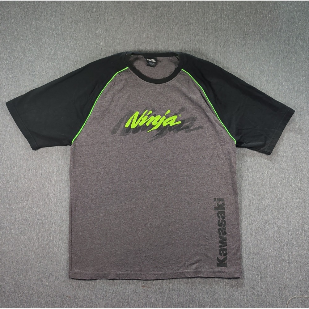 KAWASAKI Ninja Streetwear Moto Graphic T-Shirt XL Gray Black Raglan Short Sleeve